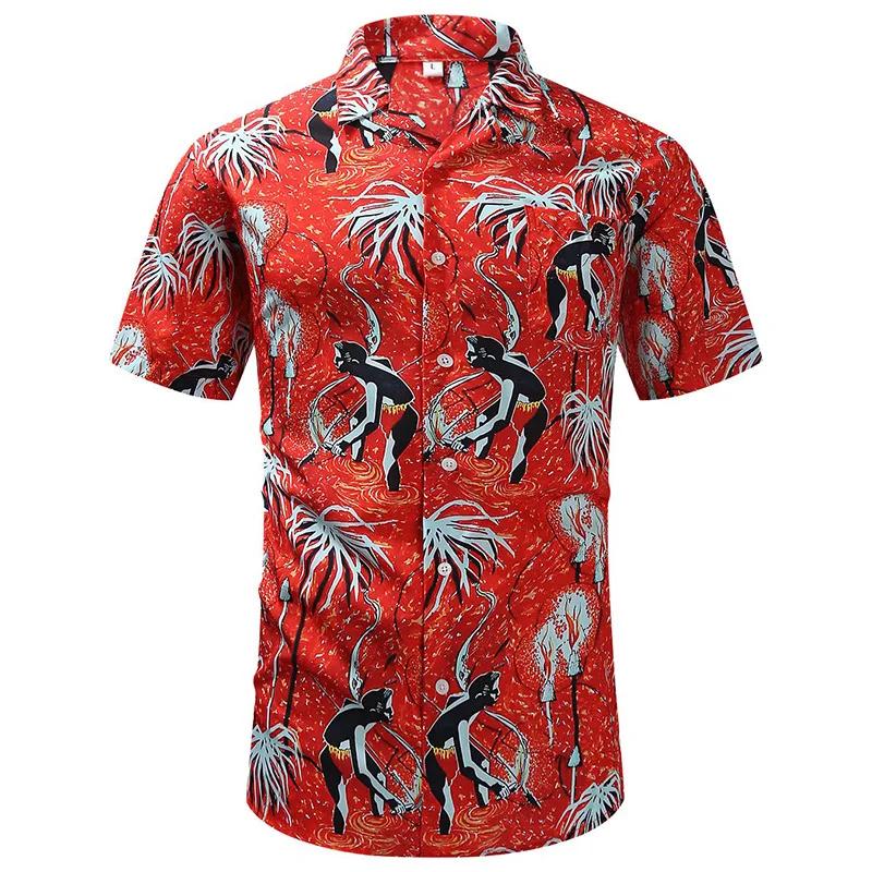 Camisa de praia havaiana masculina estampada em madeira em 3D, tops palm Y2K, blusa casual de lapela, camisas de manga curta, roupas de verão