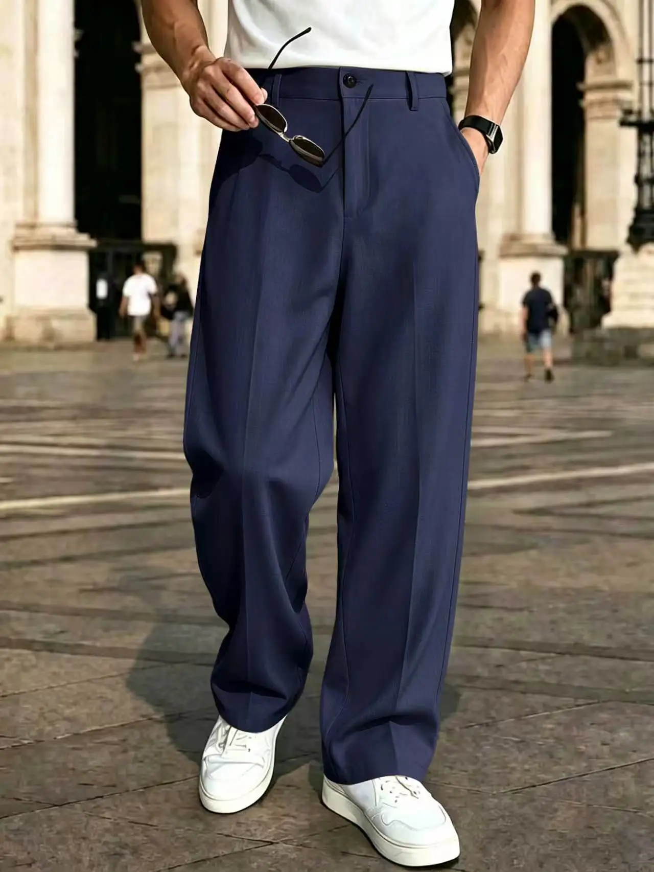 Men Double Pleated Wide Leg Suit Pants Korean Clean Fit Draped Slacks Loose Baggy Trousers Business Office Casual Streetwear
