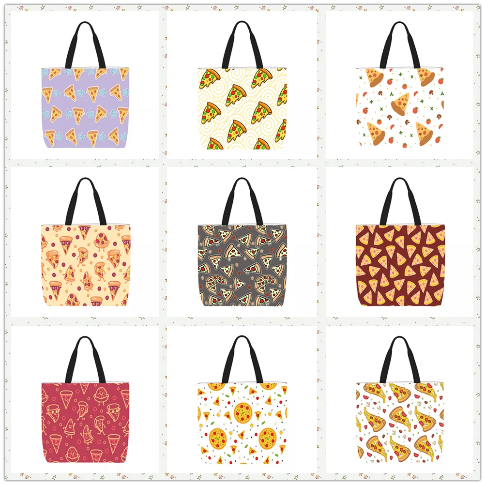 Pizza Pattern Handbag Printed Travel Shoulder Bag Large Capacity Women's Shopping Strap Casual Canvas Strap