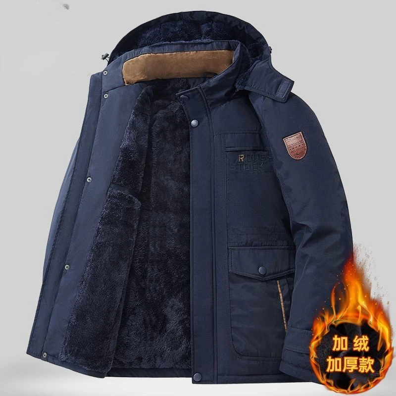 العلامة التجارية الفاخرة الشتاء الرجال سترة الصوف الدافئة سترات متعددة جيوب القطن معطف سميكة يندبروف سستة مقنعين ملابس خارجية جودة عالية #5