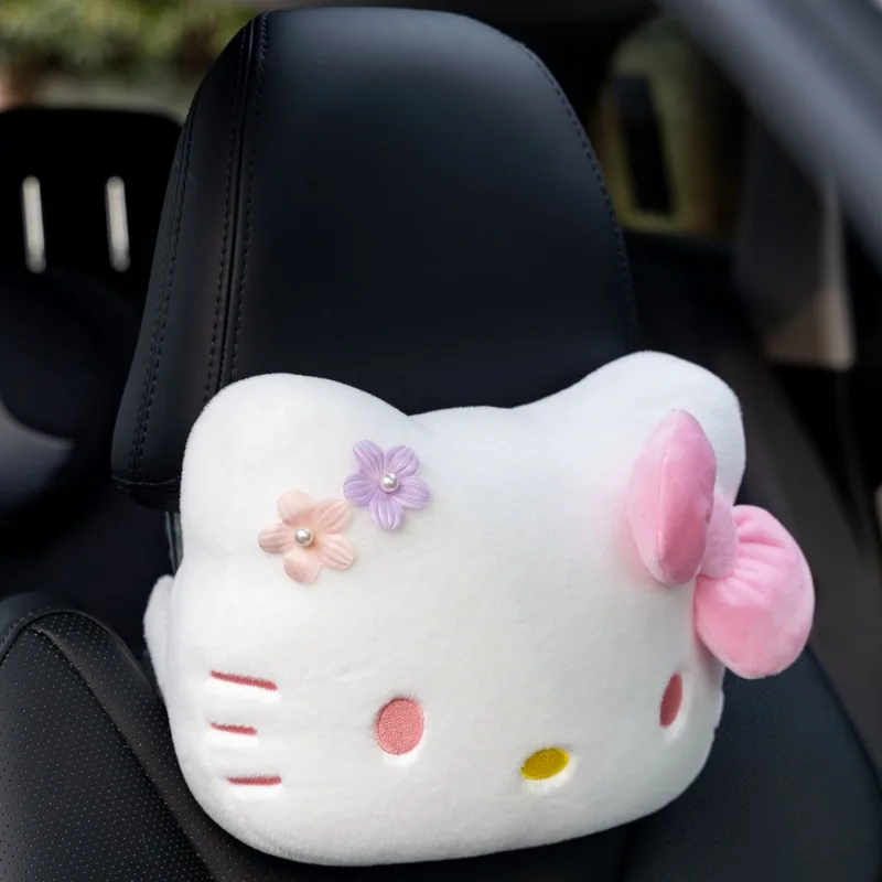 Sanrio การ์ตูน Hello Kitty รถ Headrest Kawaii เข็มขัดนิรภัยป้องกันอะนิเมะการ์ตูน Kt หมอนรถตกแต่งภายในของขวัญ