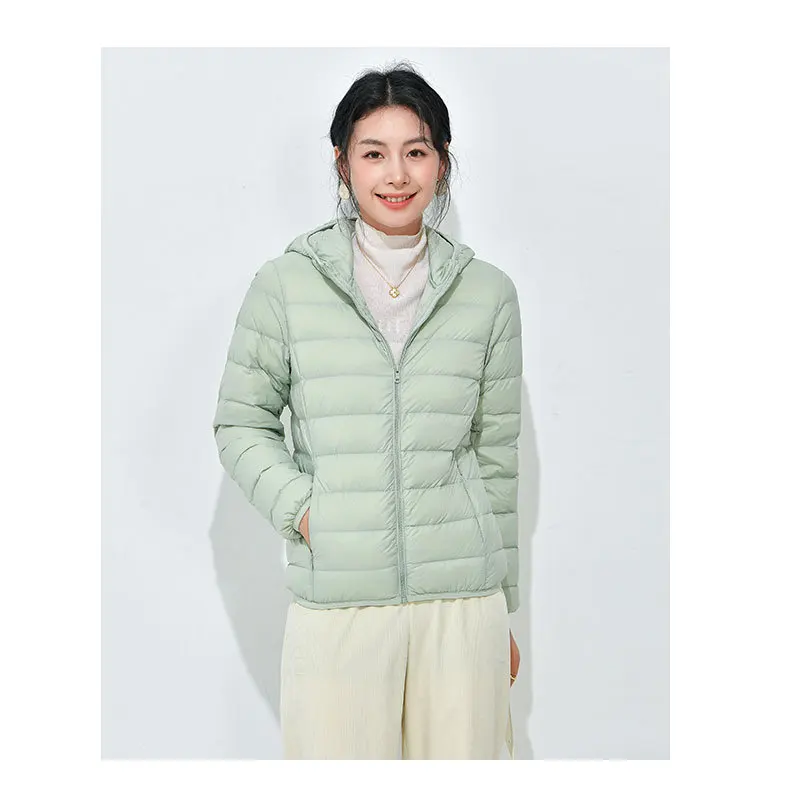 Women's Lightweight Casual Hooded Down Jacket Autumn Winter Minimalist Short Down Coats Female Solid Color Zipper Warm Outerwear