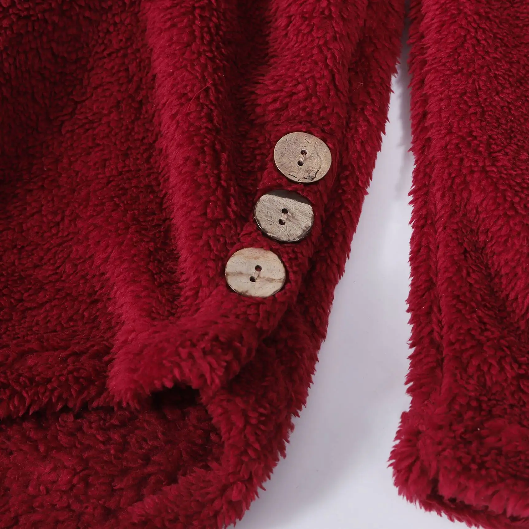 Womens Coat Oversize Size Button Plush Tops Hooded Loose Cardigan Outwear Winter Jacket,Wine Red XXL