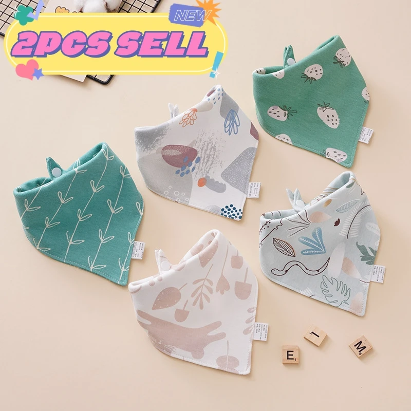 2PCS Baby Bibs Cotton Baby Feeding Apron Triangle Cute Baby Bibs Girls Boys Cartoon Feeding Scarf Bib Collar Bib Burp Cloth