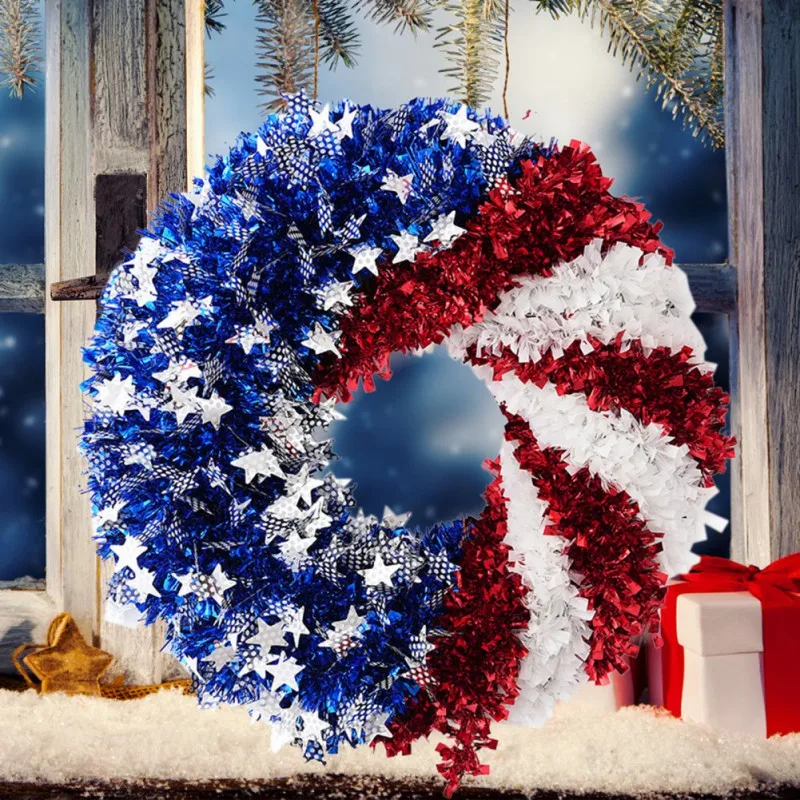 American Wreath Patriotic Red White Blue Wreaths Garlands for Front Door Window Wall Yard Garden Festive Decoration