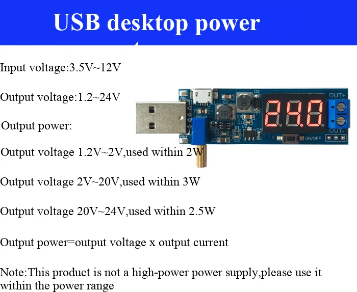 DC-DC USB-Boost-Stromversorgungsmodul, Spannungsregler 5V auf 3,3V, 9V, 12V, 24V, Desktop-Stromversorgungsmodul – Detail 3