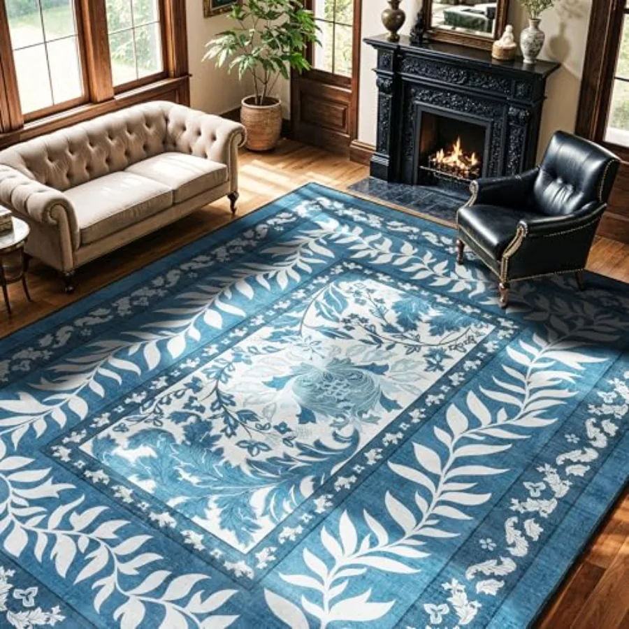 

Washable Rug 9x12 Area Rugs for Living Room Stain Resistant NonSlip Backing Floral Design Rug for BedroomDurable UltraThin Vint