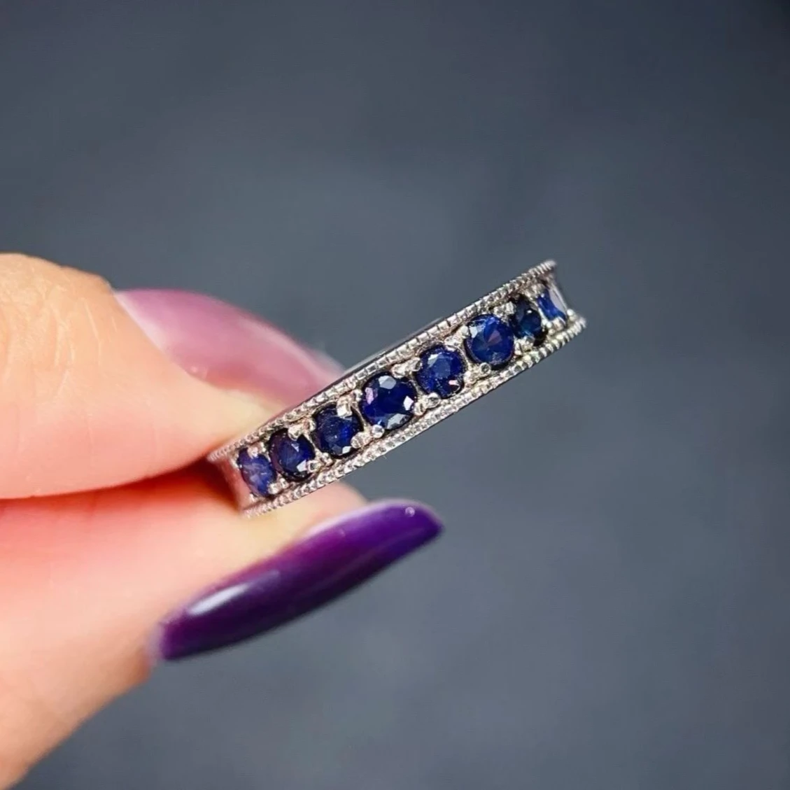 

Solid 925 Silver Sapphire Ring with Certificate 3mm 0.8ct Natural Sapphire Jewelry Sterling Silver Gemstones Ring