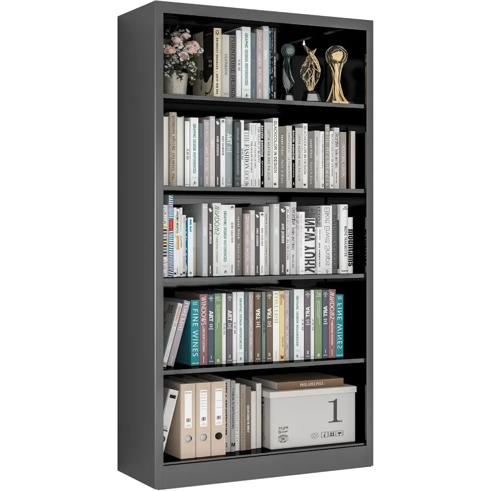 

5 Tier Metal Bookshelf, 66" Tall Bookcase, Adjustable Book Shelves, Modern Book Shelf Storage Shelves for Bedroom, Living Room