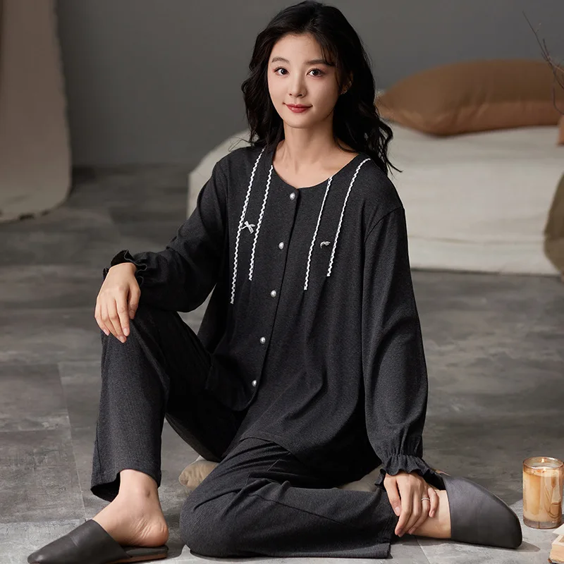 Long Sleeve Pajamas Sets For Women Autumn Satin Sleepwear Pyjamas Nightwear Set Young Girl Pijama Set femme homewear