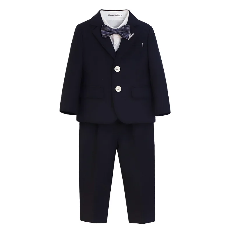Boys Wedding Birthday Party Outfit Children's Piano Performance Costume Kids Blazer Vest Pants Bowtie 4Pieces Clothes Set