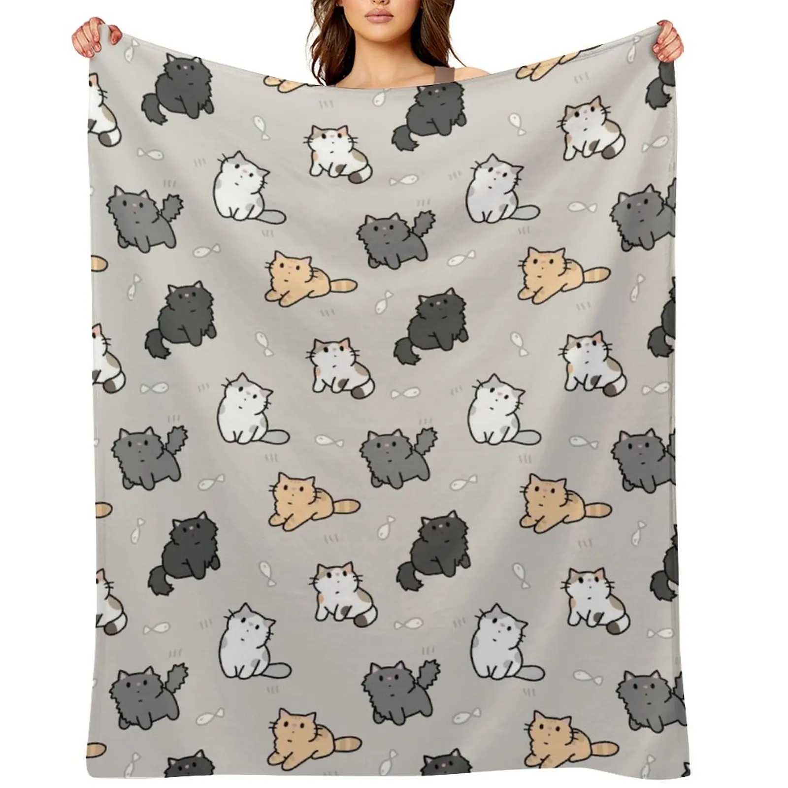 

Kittens and fish pattern Throw Blanket cosplay anime Bed decorative Blankets
