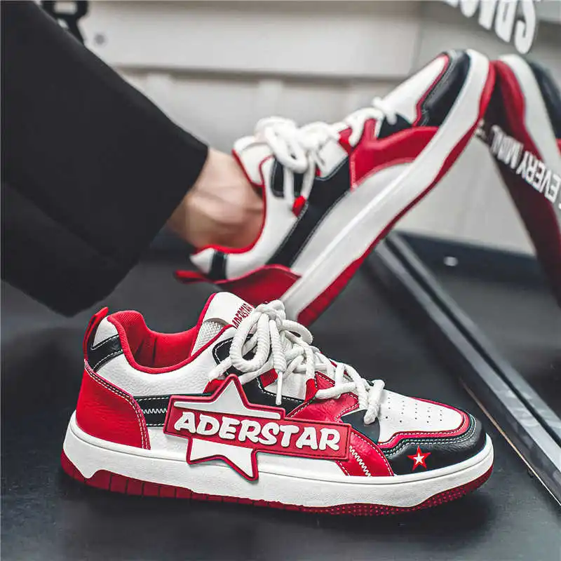 Round Nose Rubber Sole Cute Sneakers Woven Luxury Brand Shoes Men Red Basketball For Men Sports Shoose Fashion-man view 3