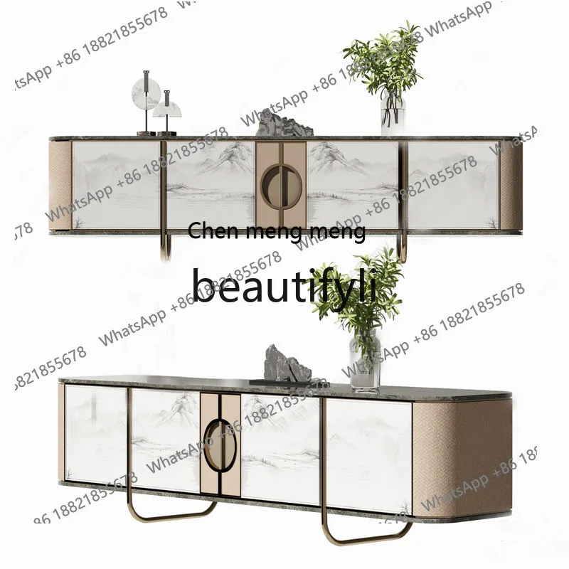 

New Chinese marble TV cabinet light luxury painted floor cabinet living room solid wood floor cabinetH