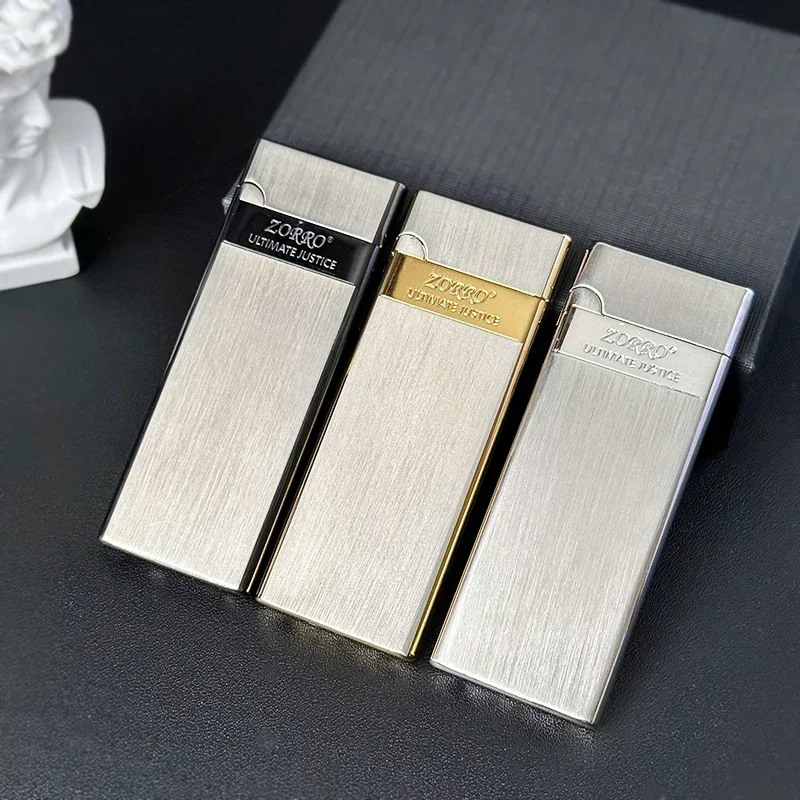 ZORRO Metal Ultra-thin Lighter Windproof Gas Inflatable Grinding Wheel Ignition Lighter Cigarette Lighters High-end Men\'s Gift
