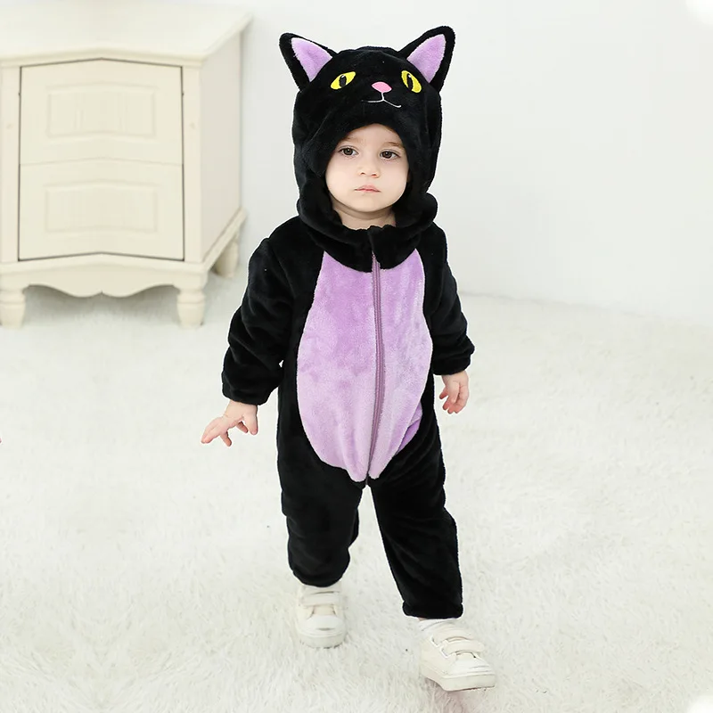 Newborn Baby Boy Girl Clothes Romper Cartoon Cat Costume Halloween Cosplay Jumpsuit  Winter Warm Onesie Outfits for Boys Girls