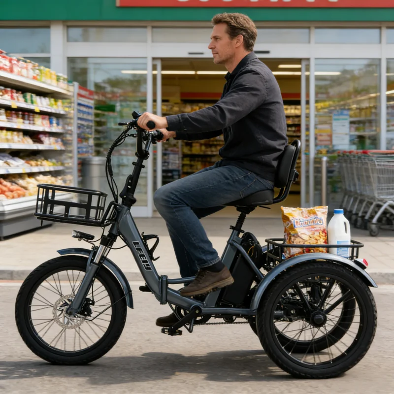 

20 Inch Folding Electric Bicycle For Adults Electric Tricycle Cargo Bike 3 Wheels Adult For The Elderly With Rear Basket