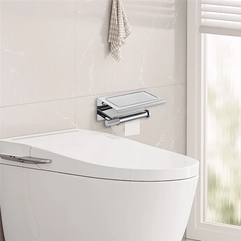 Gran oferta, soporte para teléfono móvil, estante para rollo de papel higiénico, soporte doble montado en la pared de acero inoxidable para baño para aplicaciones domésticas