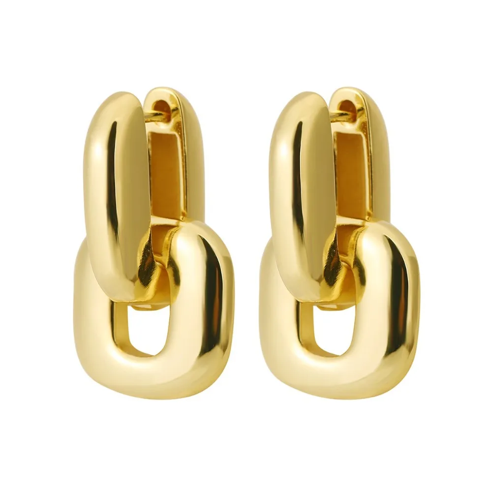 Copper Base Geometric Drop Earrings Oval Shape Gold Plating Patchwork Earrings U-Shaped Design Exaggerate Style