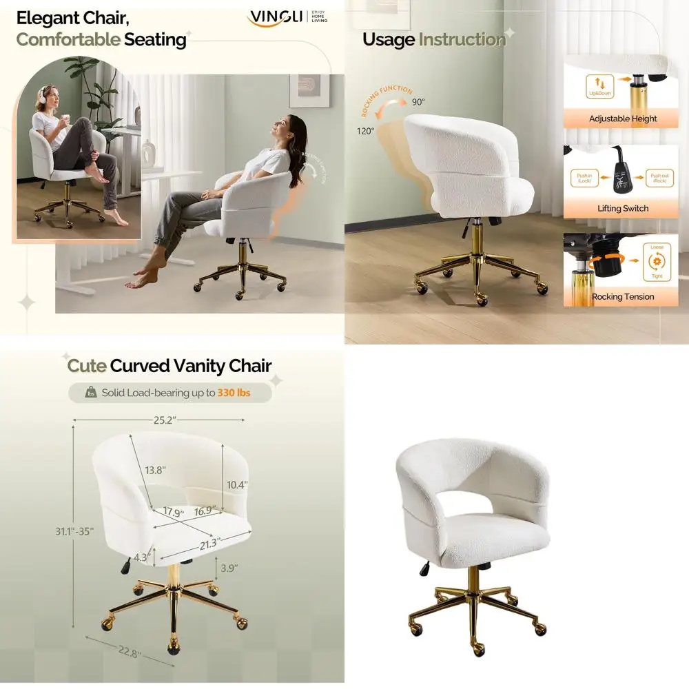 

Элегантное изогнутое офисное кресло с поворотным механизмом и мягким сиденьем, велюровый шенилл, белое, для домашнего офиса и туалетного столика