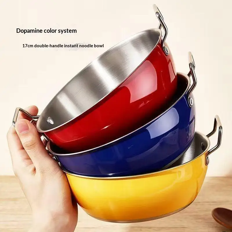 Stainless Steel Kitchen Salad Bowls Dual Handle Colored Design BPA Free Durable Bowl for Home Cooking Camping Use 1PC