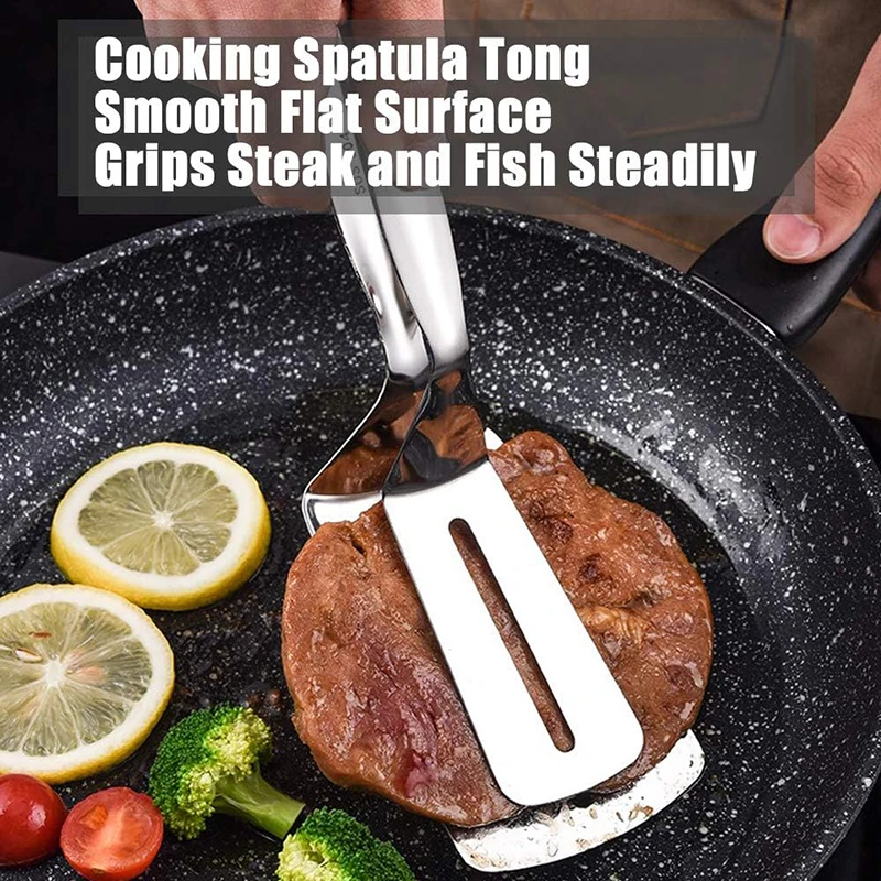 10×3inch Food Grade 304 Stainless Steel Steak Spatula Tong - Double Blades Design Drains Excess Grease, Sturdy Grip for Steak - Image 4