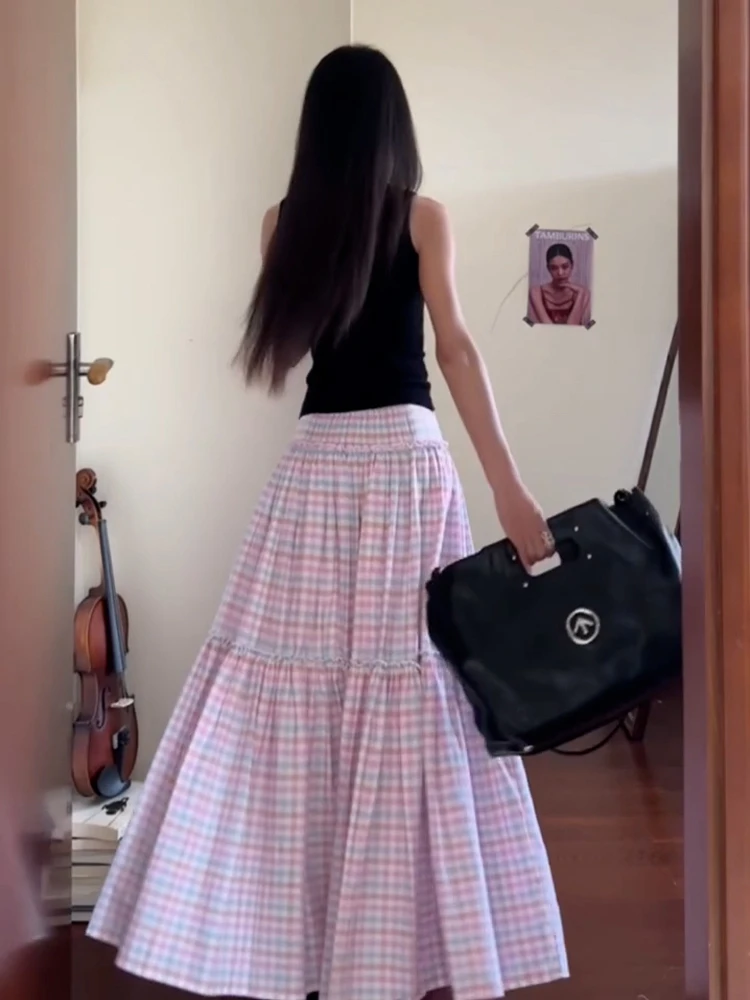 Vestido Midi de corte en A de cintura alta de estilo coreano, falda larga e para vacaciones de verano, ropa de mujer, ...