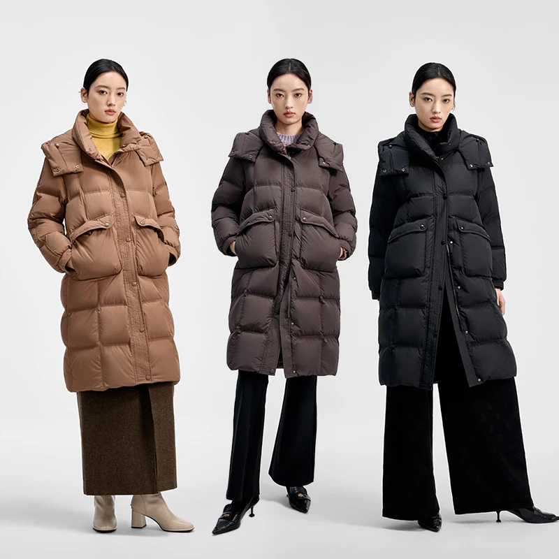 Chericom longo para baixo jaqueta pato para baixo enchimento feminino com capuz jaquetas solto-ajuste moda casual quente casacos femininos y309167y