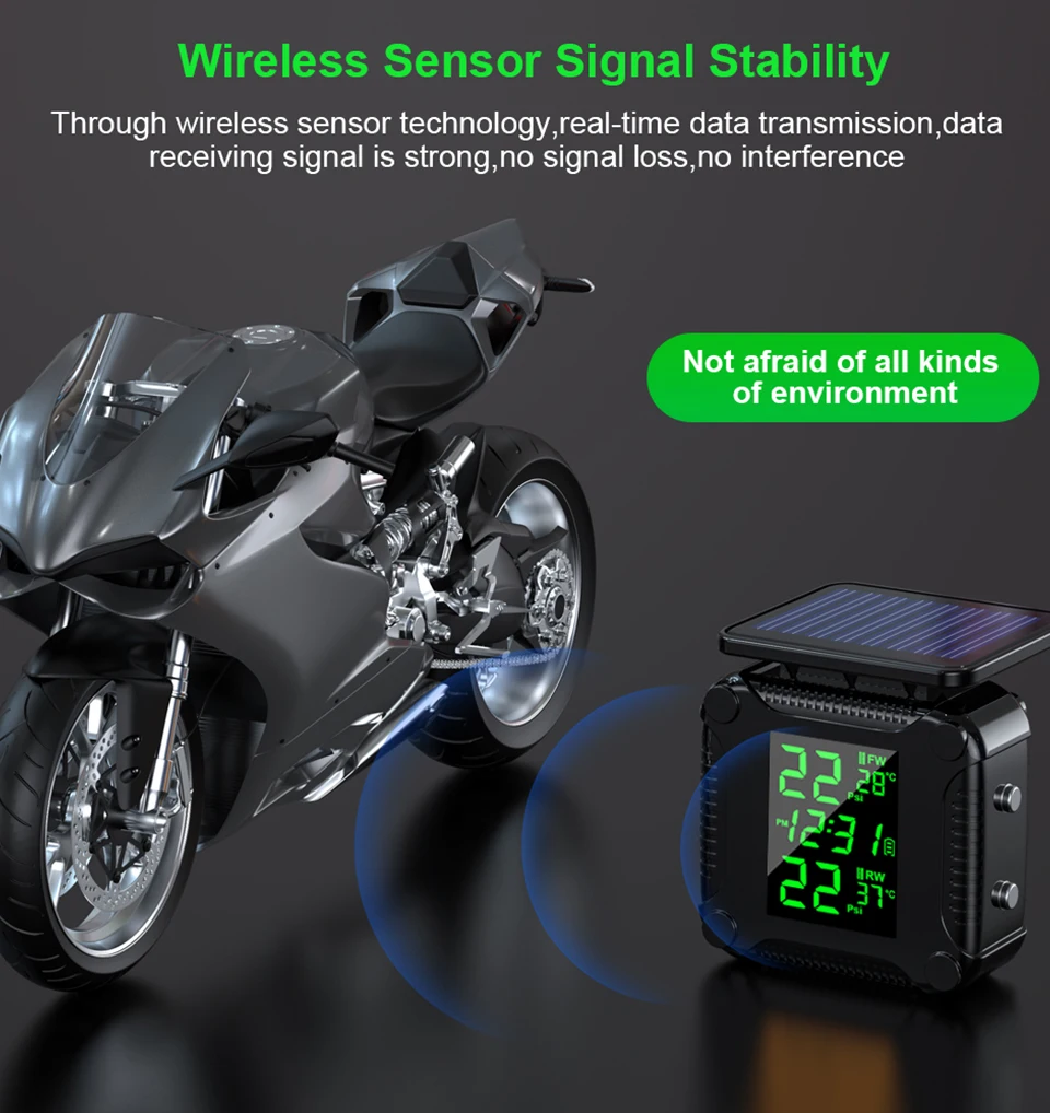 Solar Lade TPMS Motorrad Reifendruck Sensoren Motorrad Reifendruck Überwachung System Reifen Temperatur Alarm System – Detail 21