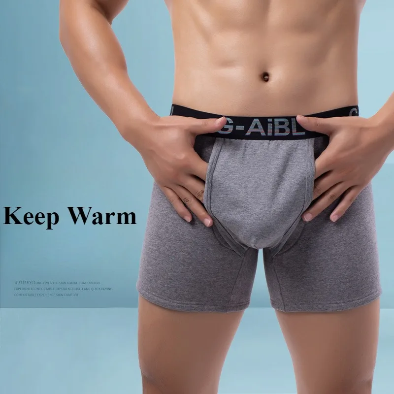 Cotton Mens Warm Boxers Shorts Homme Pouch Underwear Velvet Panties Winter Man Breathable Bullet Separation Underpants Cueca