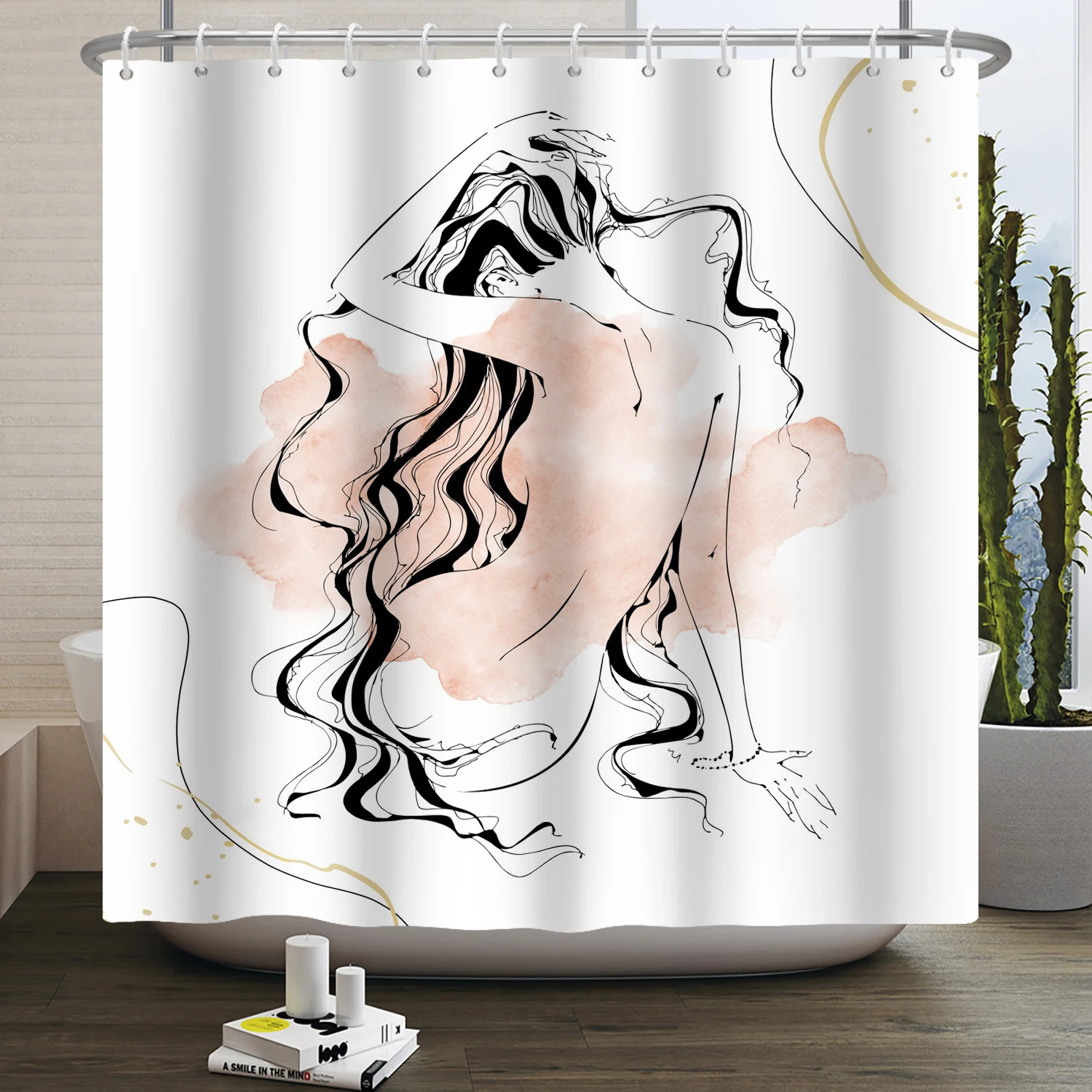 Simple Line Beauty Women Body Shower Curtain Abstract Nordic Minimalism Art Bathroom Curtain Waterproof Bathing Screen cortina