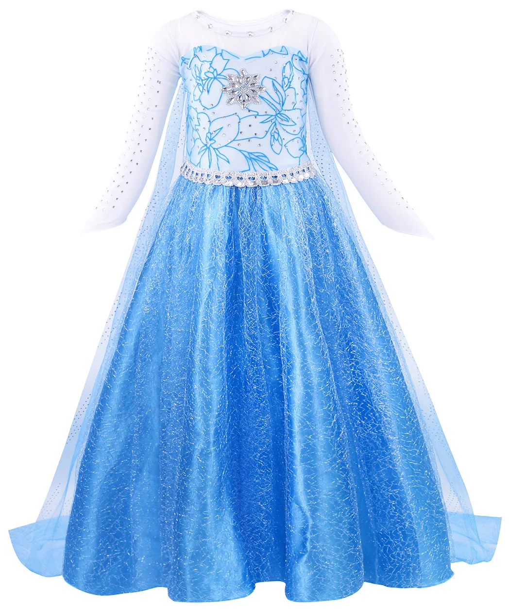 

Halloween Girls Princess Cosplay Snow Queen Blue Snowflake Sparkling Rhinestone Long Sleeve Sequin Dress Carnival Party Outfit