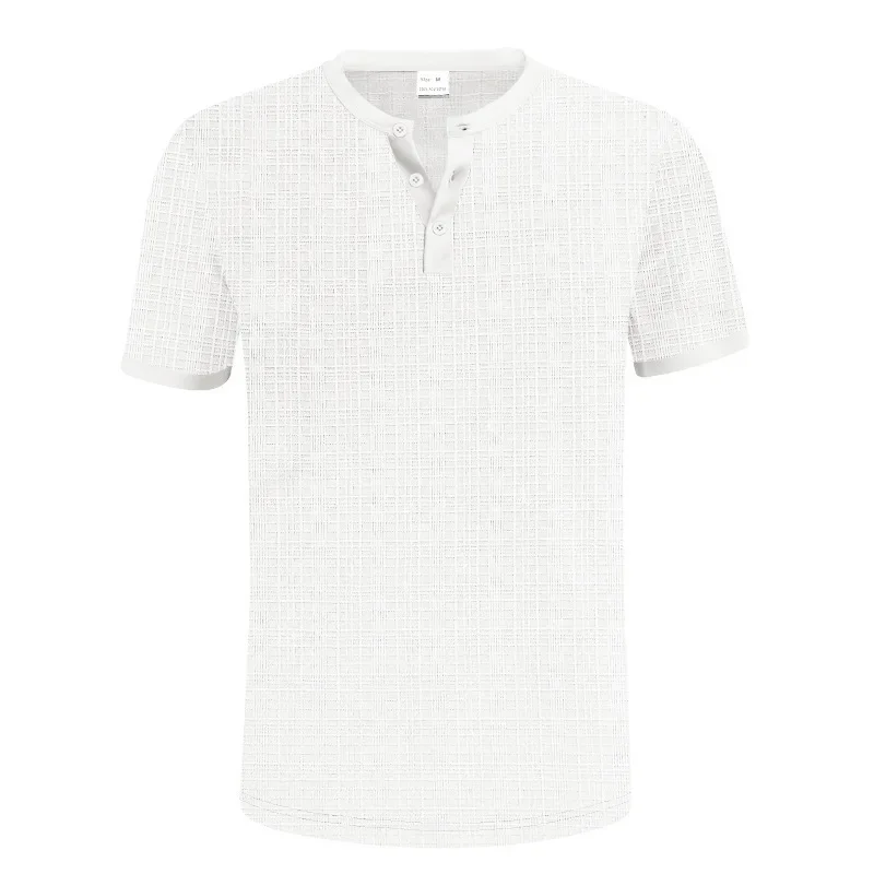 American Summer T-shirt Men's Short-sleeved Hemp Joint Loose Breathable Casual Henry Shirt Top
