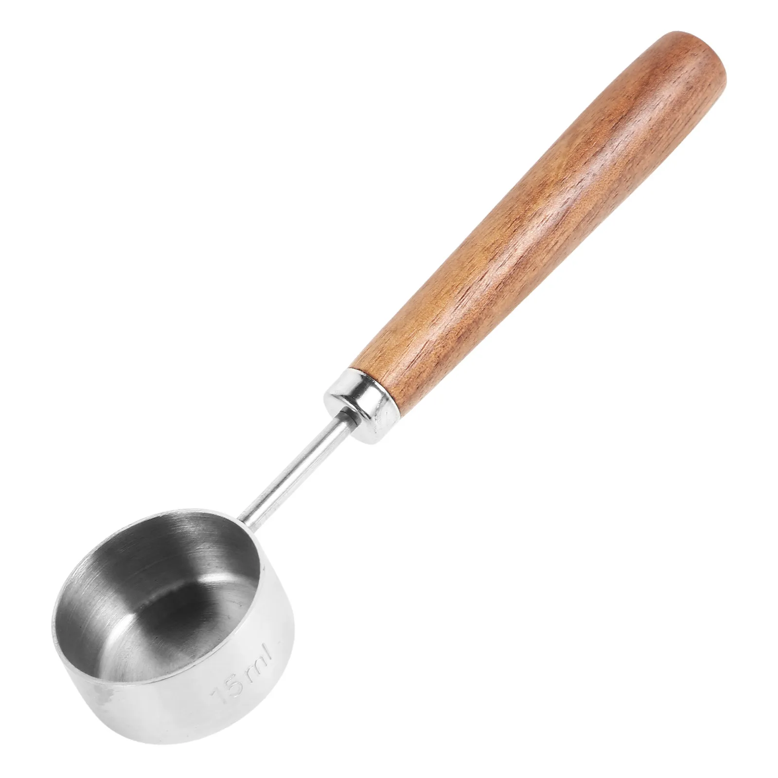 Cuchara para granos de café de acero inoxidable con mango de madera de nogal, cuchara medidora de 15 ml para té, café, espresso, leche en polvo y azúcar