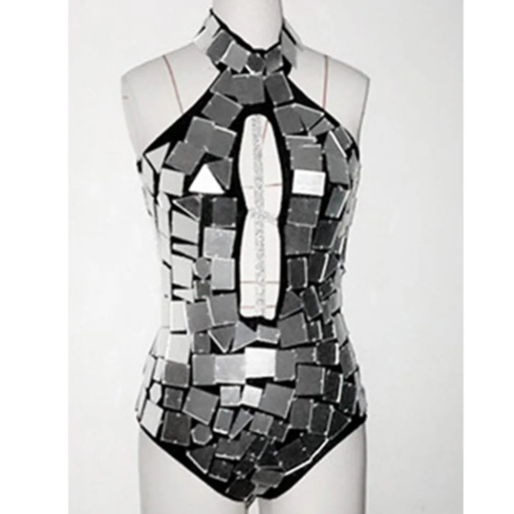 Kombinezon z cekinami do klubu nocnego, strój rave, kostium do tańca GoGo, odzież sceniczna, srebrny/złoty, seksowny, z wycięciami, model yj115