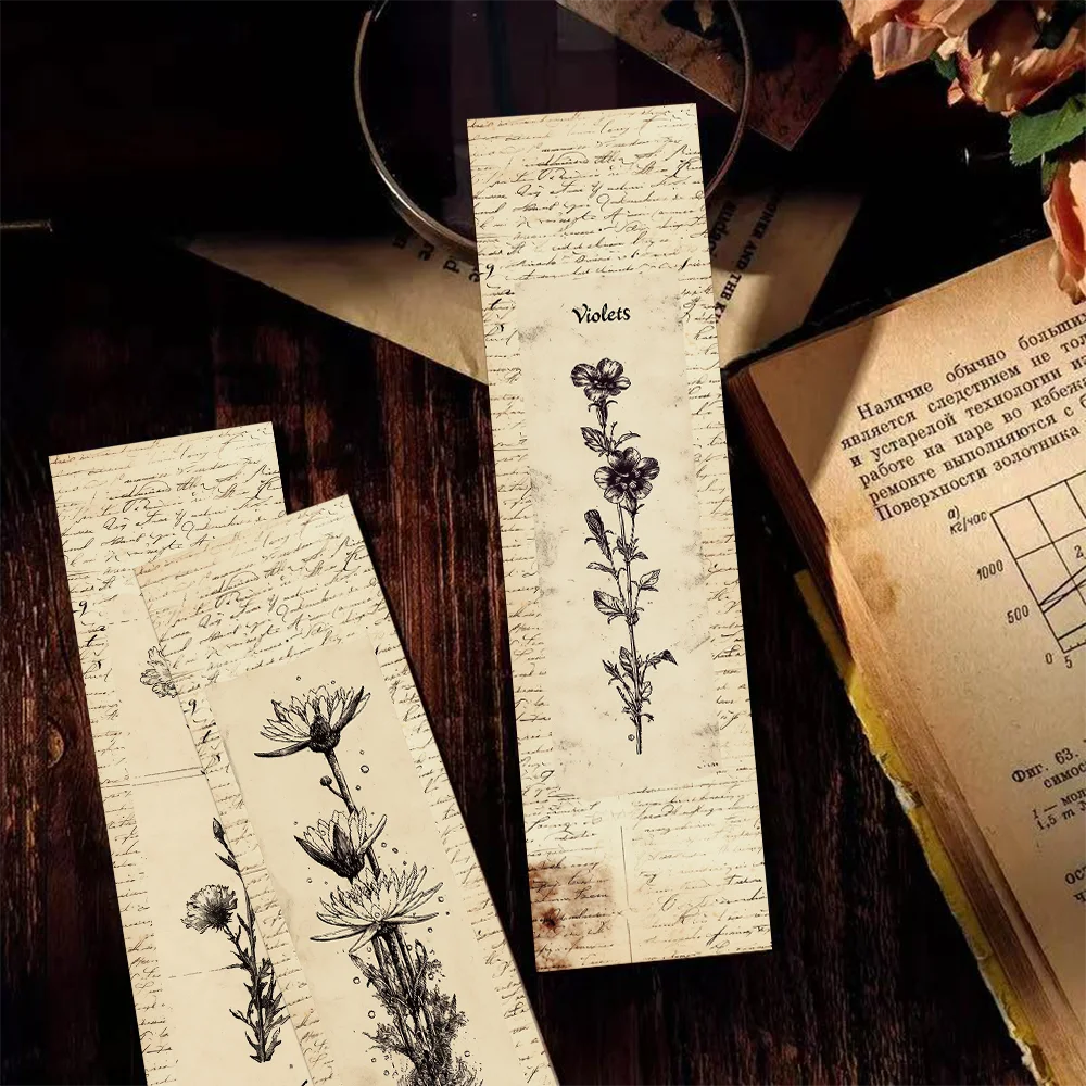 30pcs vintage plants and flowers bookmarks student office supplies books book page labeling paper card decoration DIY bookmarks