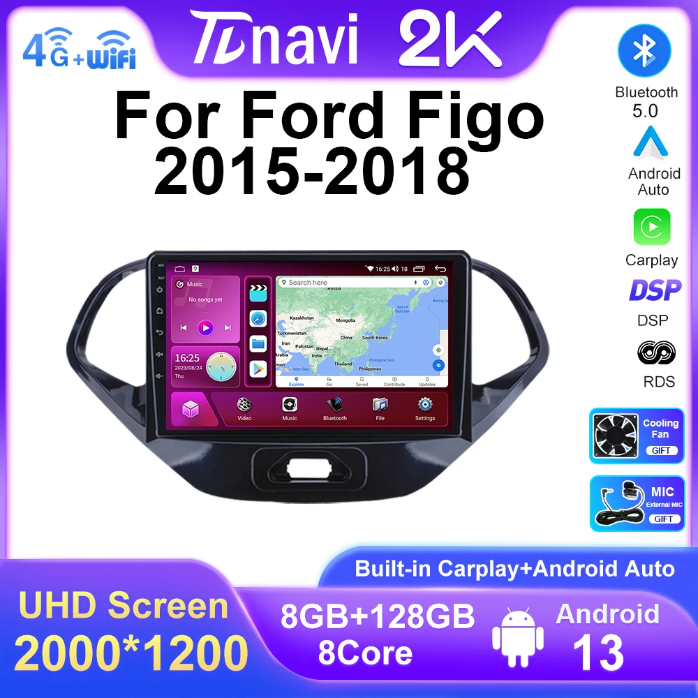 

Автомагнитола TL7plus 2 Din на Android для Ford Figo 2015 - 2018 мультимедийный видеоплеер USB Bluetooth Carplay Стерео GPS DSP 2K экран