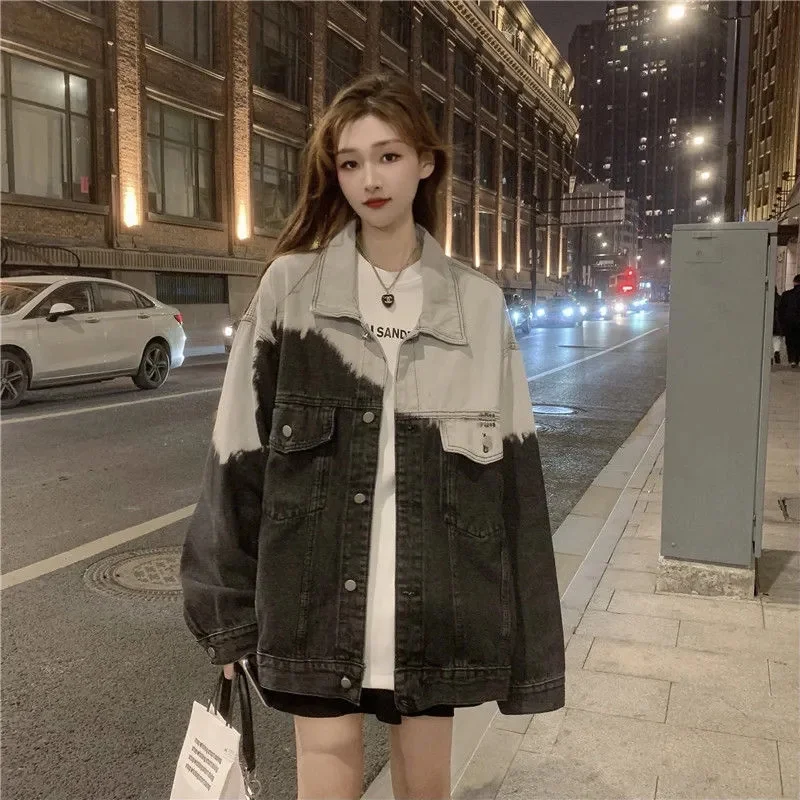 Gradual Change Denim Coat Female Spring Autumn 2024 New Korean Version Loose American Retro Hong Kong Flavor Long Sleeve Jacket