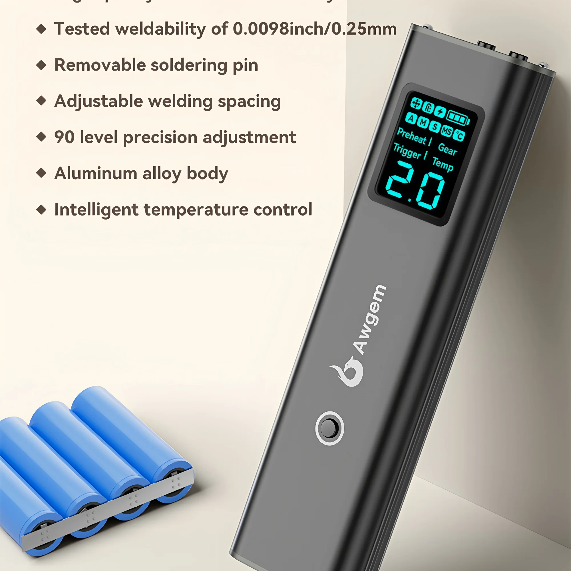 Awgem Tragbares Punktschweißgerät, DIY-Handpunktschweißgerät, 99 Gänge, verstellbares Punktschweißen für 18650-Lithium-Batterie – Detail 6
