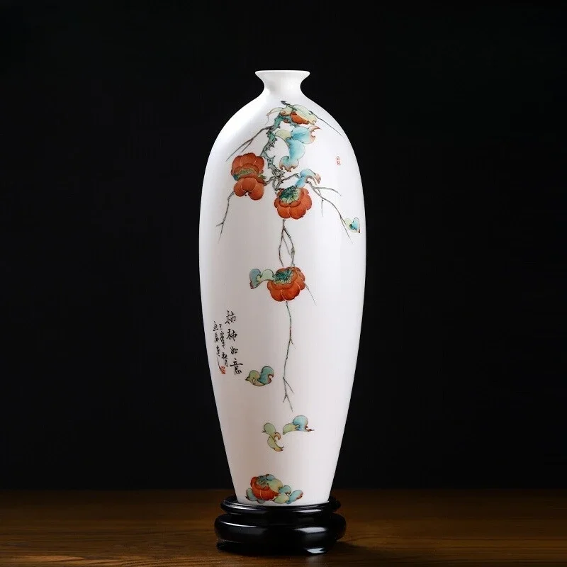 

Persimmon Ruyi high-end ceramic hand-painted vase ornament Chinese living room bogu rack ornament