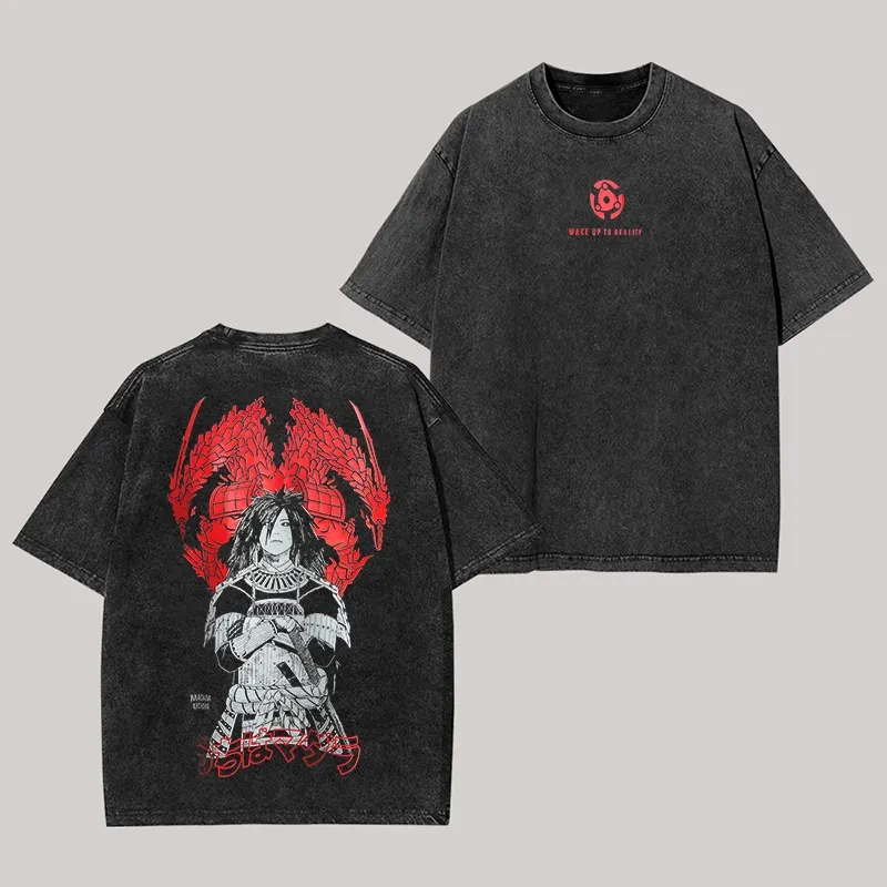Madara T-Shirt Naruto Susanoo Uchiha Vintage Acid Wash Streetwear Übergroßes Retro Anime Grafik Herren T-Shirt Baumwoll-Oberteil Kleidung