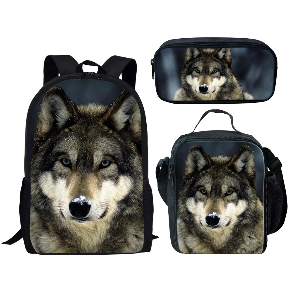 Classic Creative Funny Horse Husky Tiger 3D Print 3pcs/Set pupil School Bags Laptop Daypack Backpack Lunch bag Pencil Case