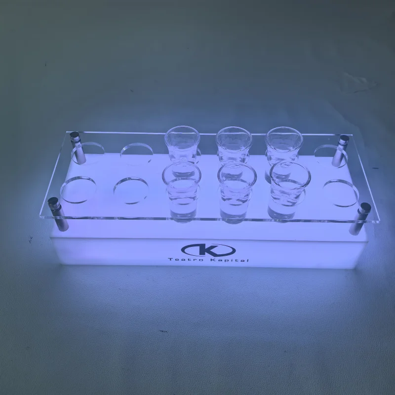 

12-Shot Acrylic LED Display Rack Eco-Friendly Night Club Bar Party Tray Light-Up Bullet Cup Holder Custom Logo for Advertising