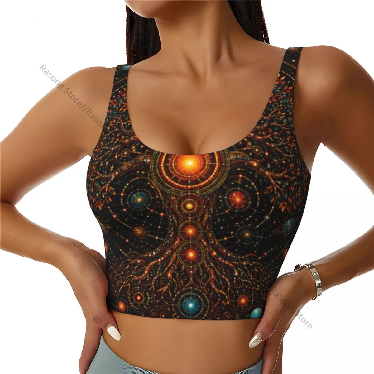 Sports Bra Women Running Yoga Clothes Vest Mystical Tree Of Life With Dot Art Mandala Pattern Gathering Fitness Vest