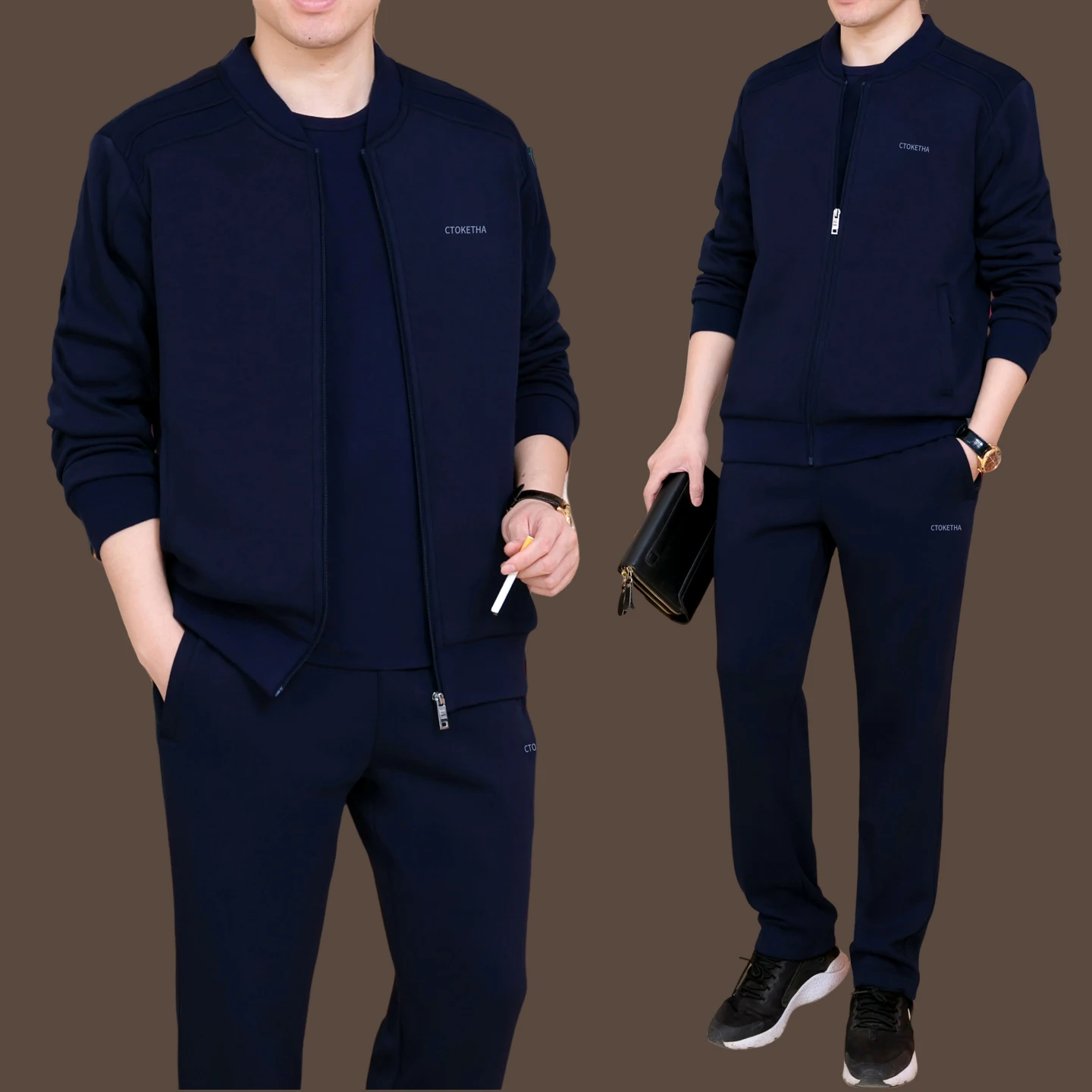 

Элитный мужской спортивный костюм для осени и зимы: свободная повседневная одежда для мужчин среднего возраста, модный комплект для отдыха