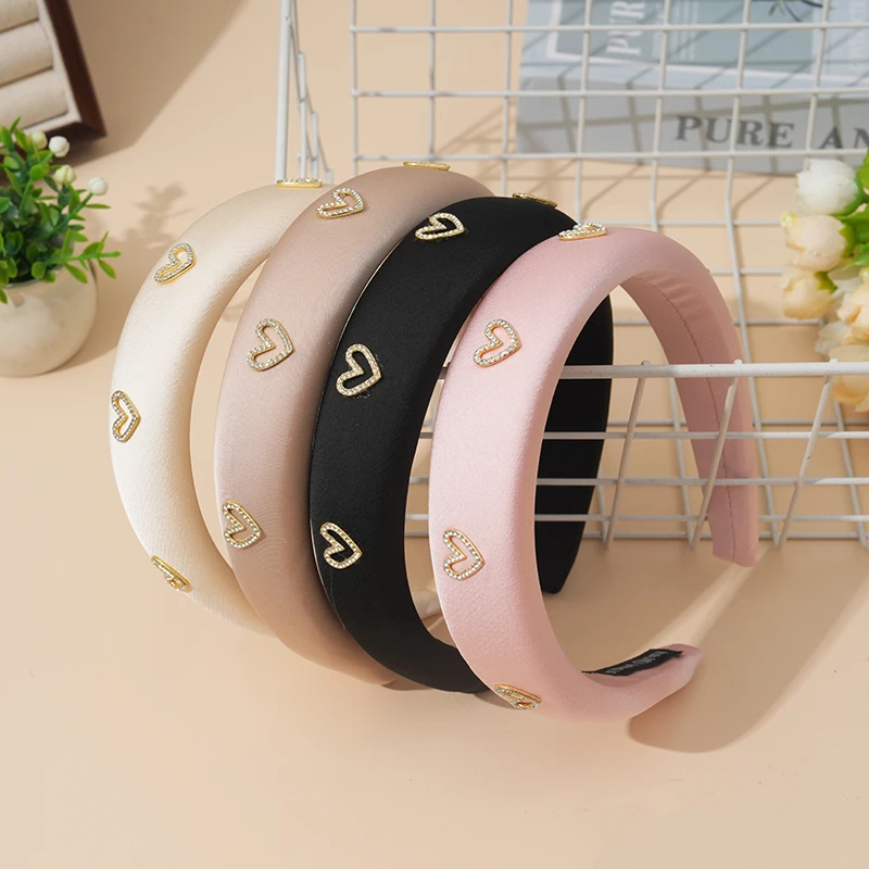 2024 New Style Luxury Rhinestone Sponge Headband for Women High Fluffy Solid Color Hairband Fashion Elegant Hair Accessories