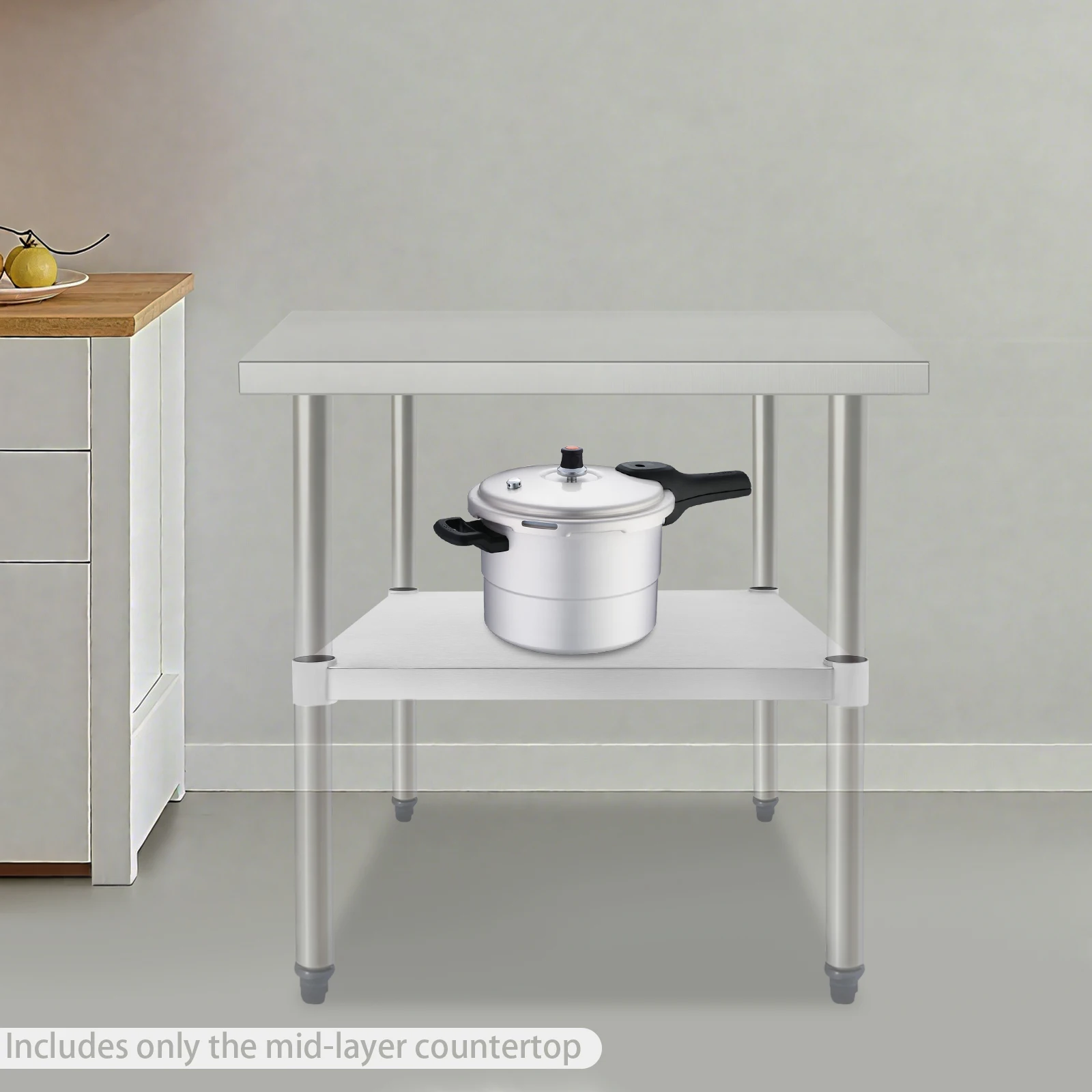 

Серебристый верстак из нержавеющей стали 55x55x4,2 см с регулируемой высотой, нижняя рама, медведи, 220 фунтов перегородки для хранения под столом