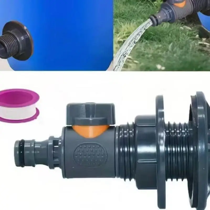 1 Set PVC Water Barrel Adapter, Durable Water Tank Adapter With Valve Quick Installation Rainwater Collection Connector Kit