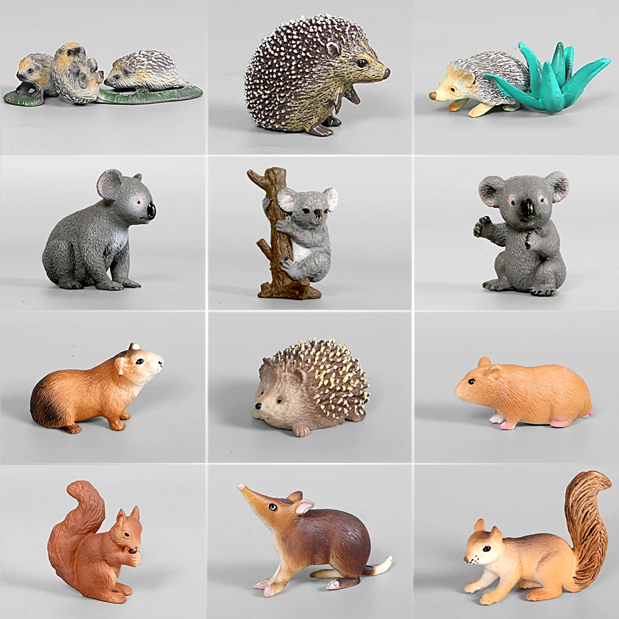 Cute Realistic Figurine Hedgehog Koala Squirrel Forest Animals Plastic Models,PVC Action Figure Toys Miniature For Kids Gift