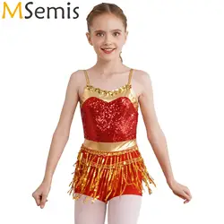 Kids Girls Jazz Ballet Dance Performance Costume Sequin Bodice Jumpsuit Ballet Leotard Shorty Unitards Dancewear Boyleg Bodysuit